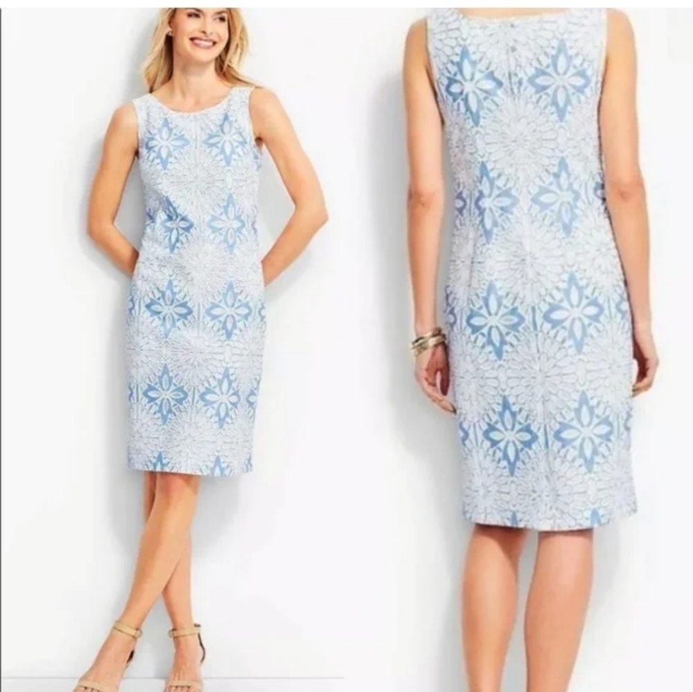 Talbots Periwinkle and White Mesh Lace Overlay Shift Dress Lined 10